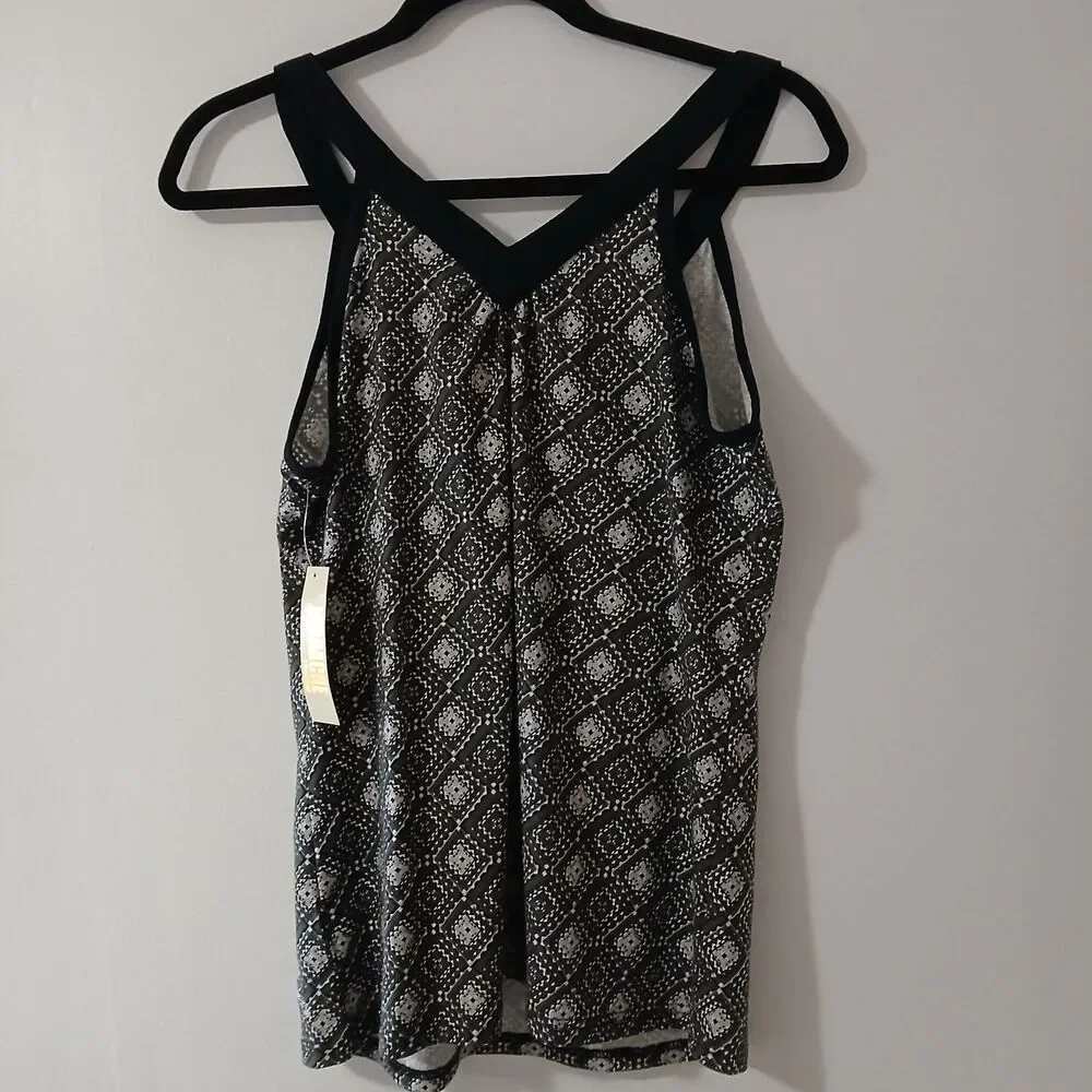 Jordache Jewel of the Nile Geometric Print Black Gray Sleeveless Blouse Medium - Picture 5 of 10